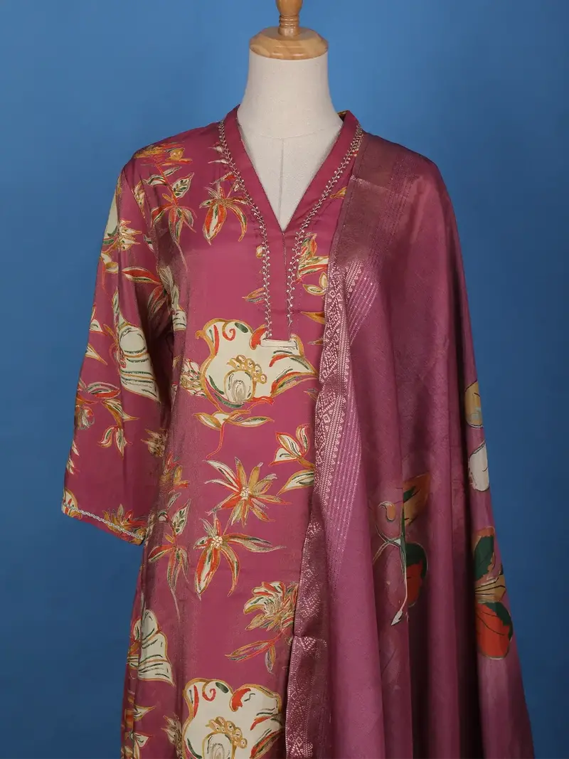 Pink Floral Designed Tissue Silk Salwar Suit 5