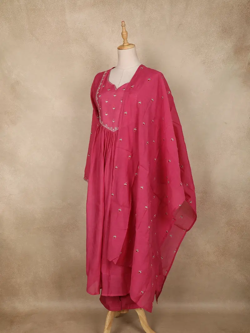 Pink Floral Embroidered Cotton Salwar Suit With Dupatta 3
