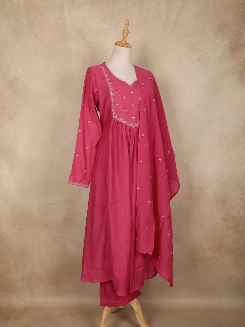 Pink Floral Embroidered Cotton Salwar Suit With Dupatta 4