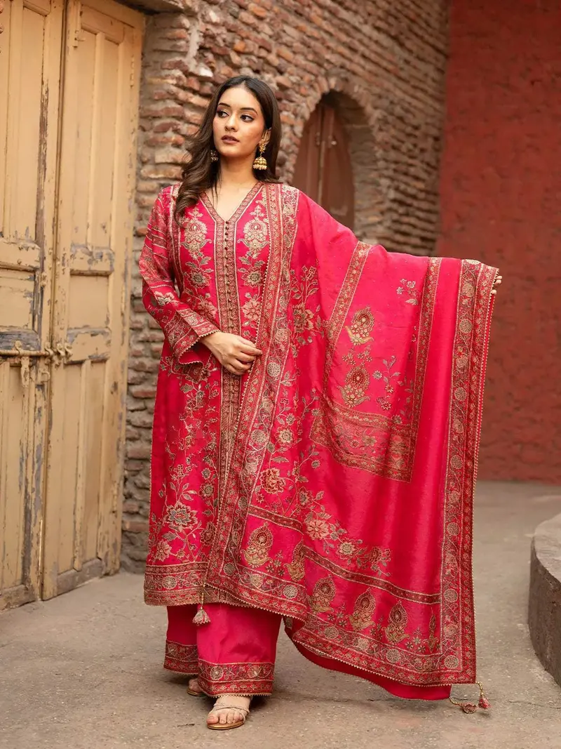 Pink Floral Embroidered Crepe Palazzo Salwar Suit 1
