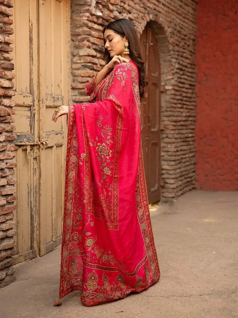 Pink Floral Embroidered Crepe Palazzo Salwar Suit 2