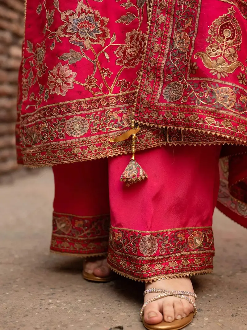Pink Floral Embroidered Crepe Palazzo Salwar Suit 3
