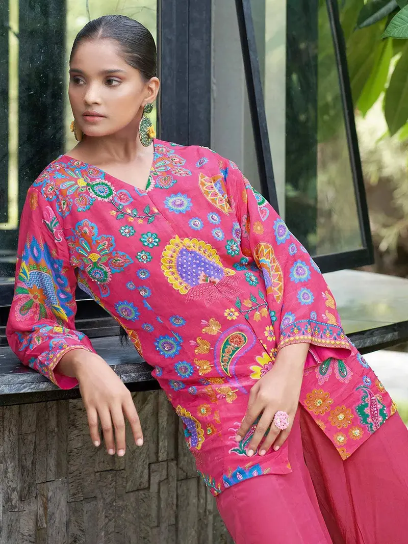 Pink Floral Embroidered Crepe Palazzo Salwar Suit Online 2