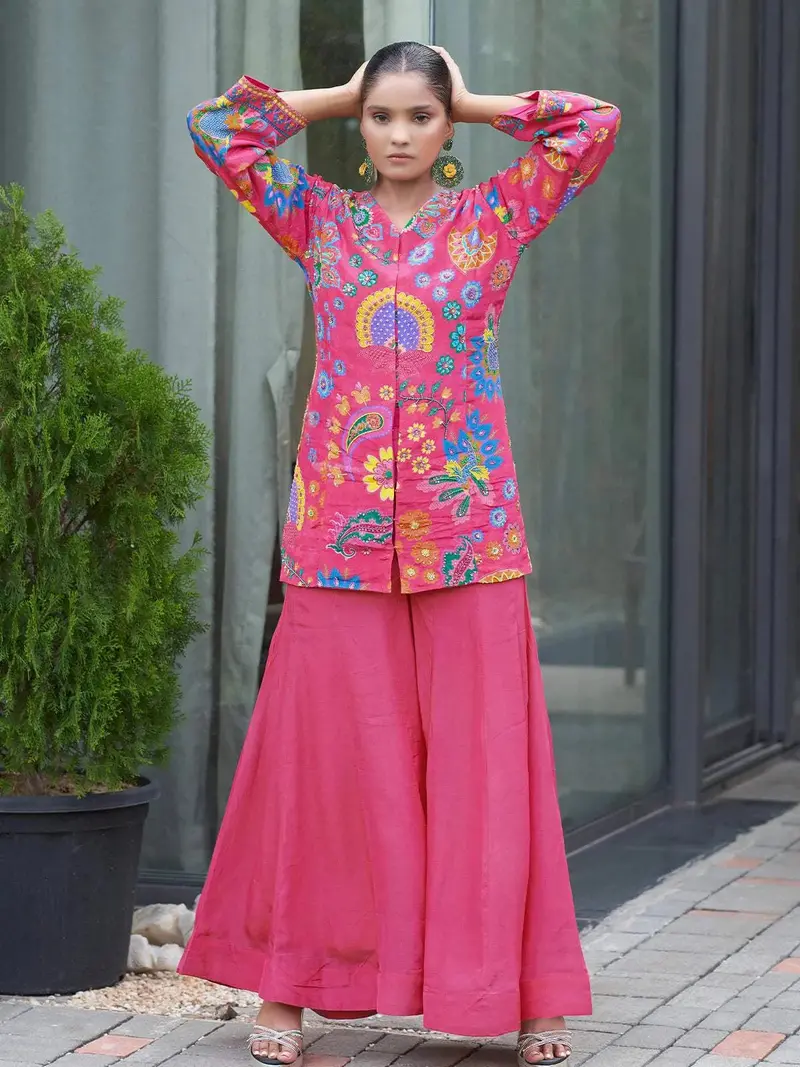 Pink Floral Embroidered Crepe Palazzo Salwar Suit Online 3