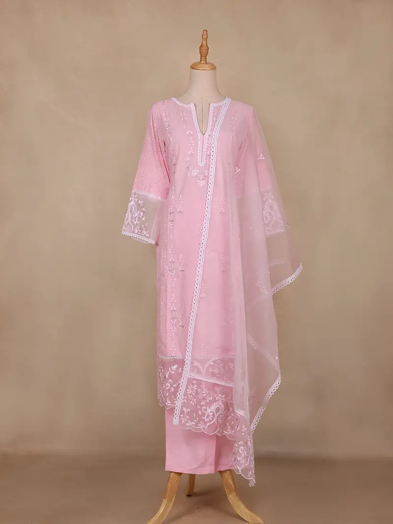 Pink Floral Embroidered Design Cotton Salwar Suit 1