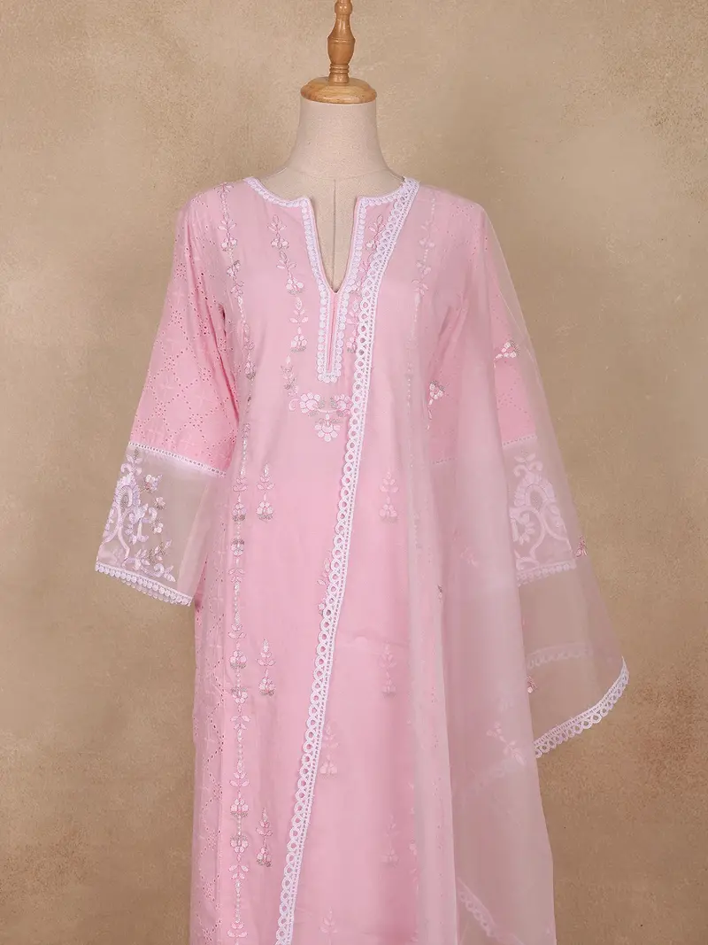 Pink Floral Embroidered Design Cotton Salwar Suit 2