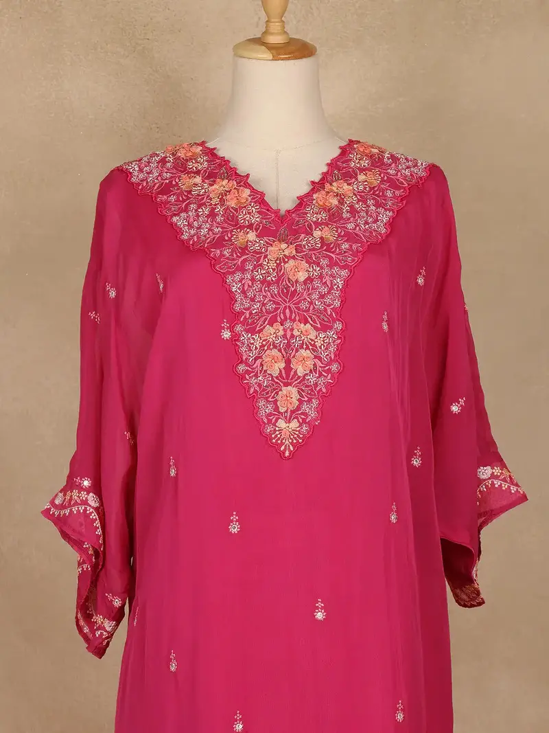 Pink Floral Embroidered Georgette Kaftan Suit 2