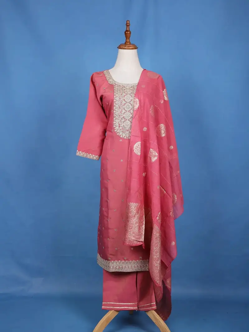 Pink Floral Embroidered Georgette Salwar Suit 1