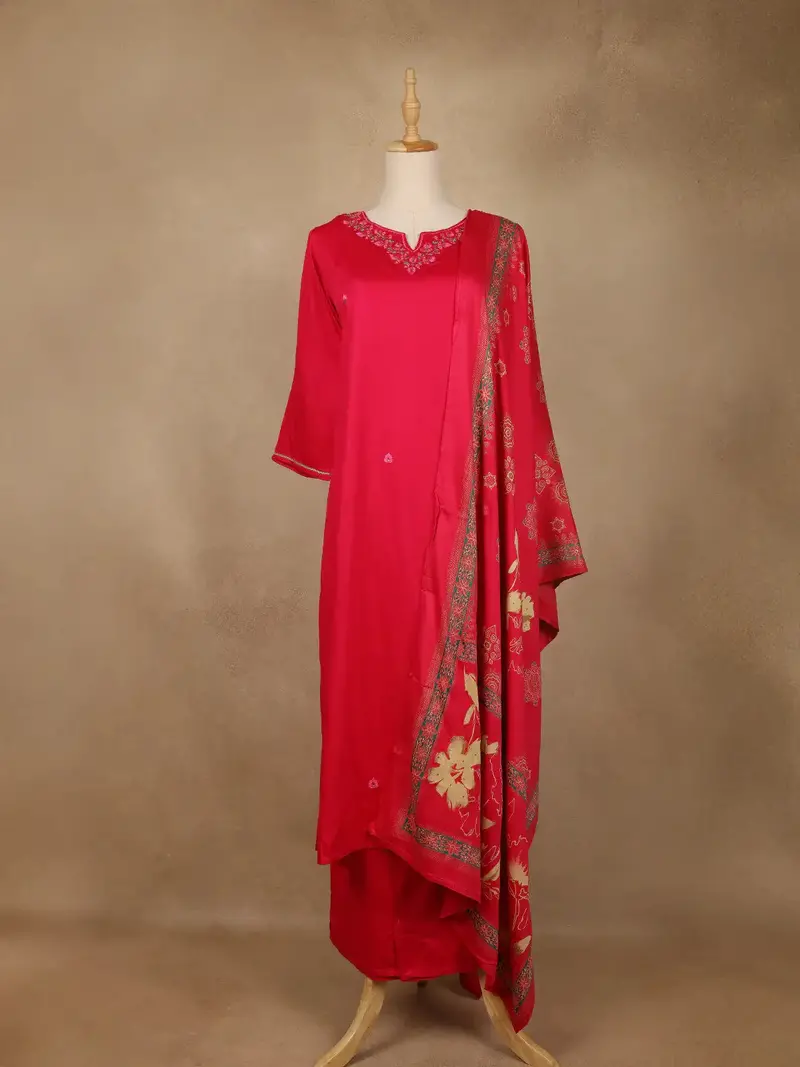 Pink Floral Embroidered Silk Salwar Suit With Printed Dupatta 1