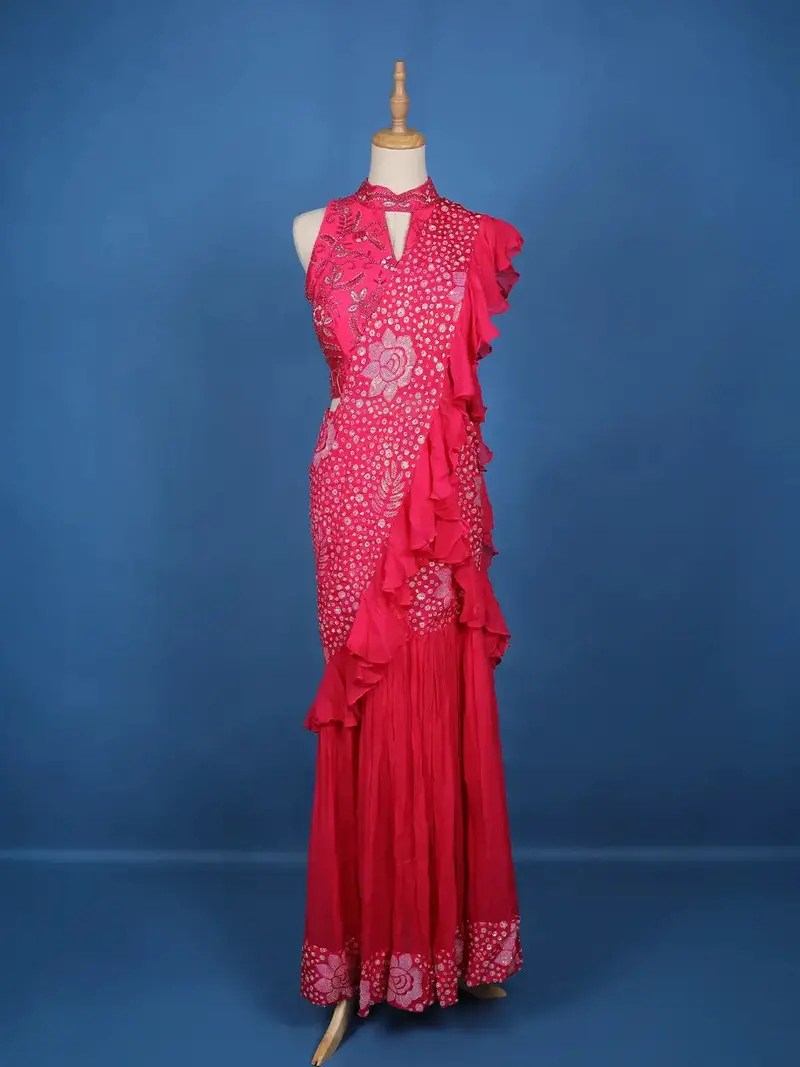 Pink Floral Embroidery Georgette Ready To Wear Saree With Designer Blouse 1