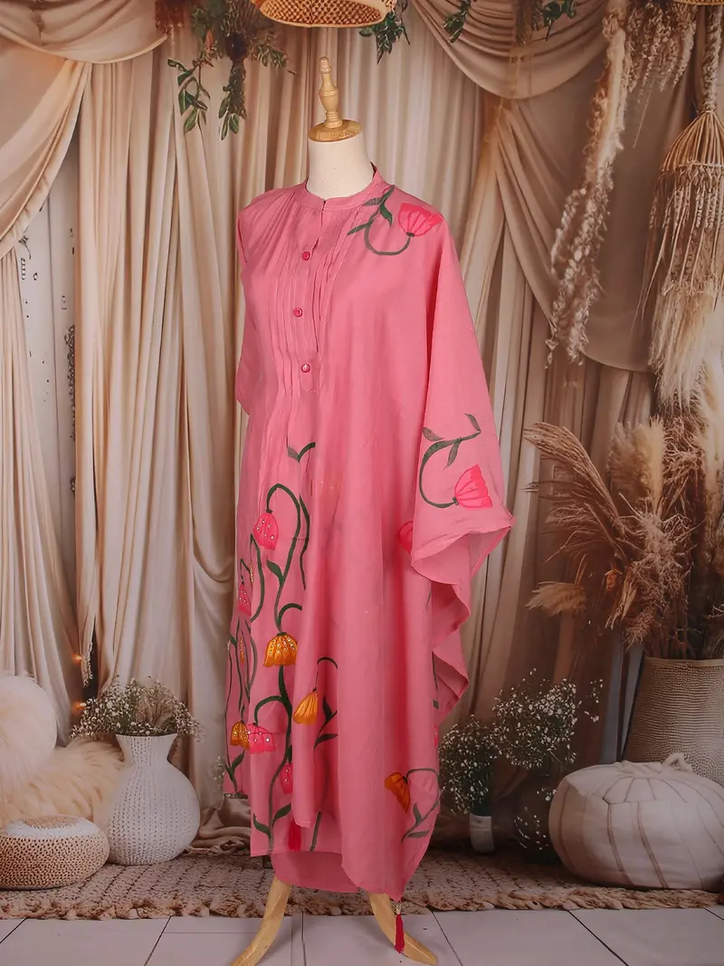 Pink Floral Painted Cotton Salwar Suit With Dupatta 3