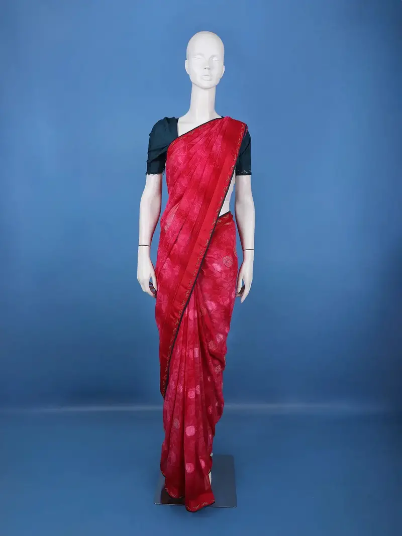 Pink Floral Print Chiffon Saree 1