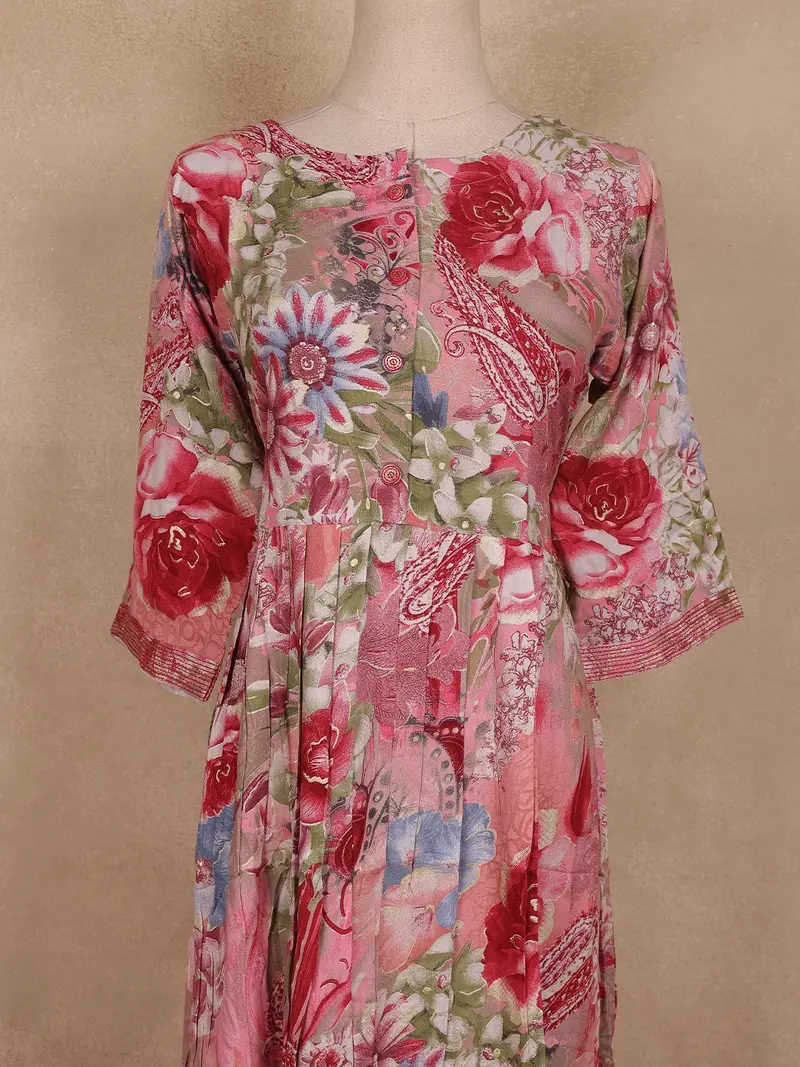 Pink Floral Print Design Cotton Kurti 2
