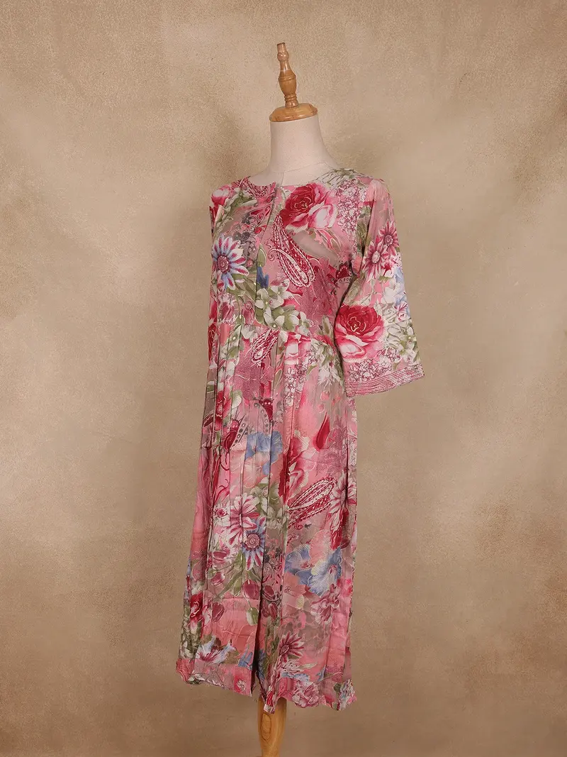 Pink Floral Print Design Cotton Kurti 3