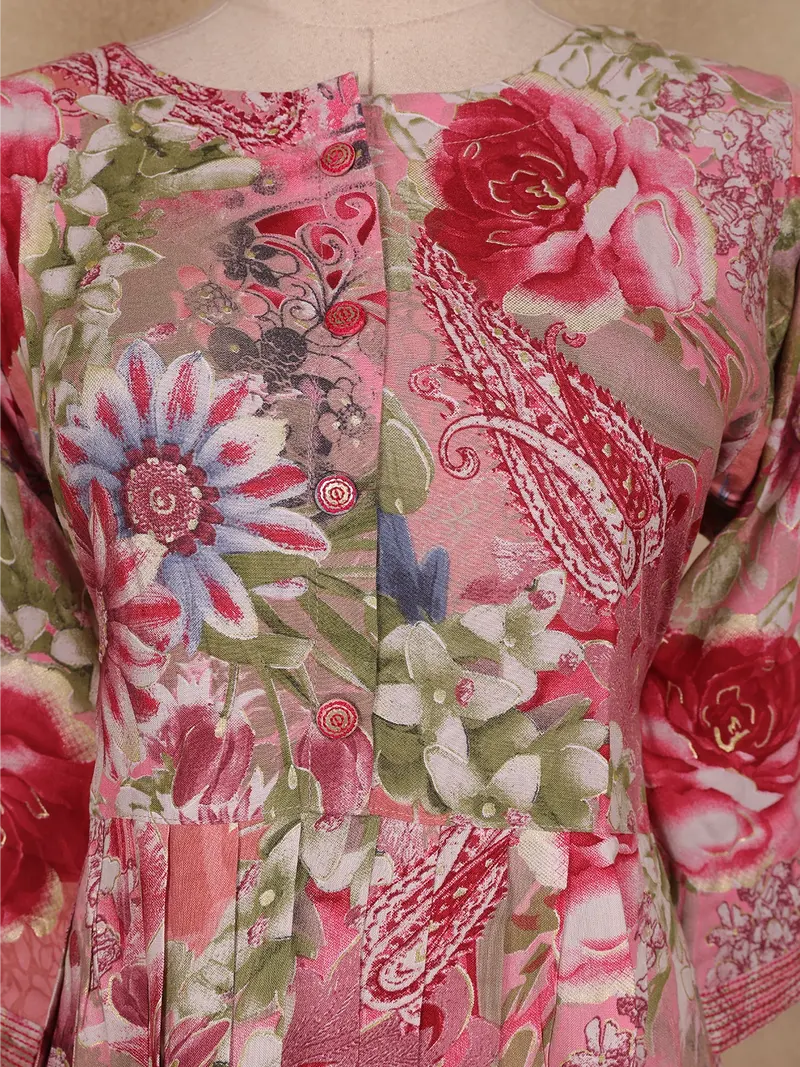 Pink Floral Print Design Cotton Kurti 5