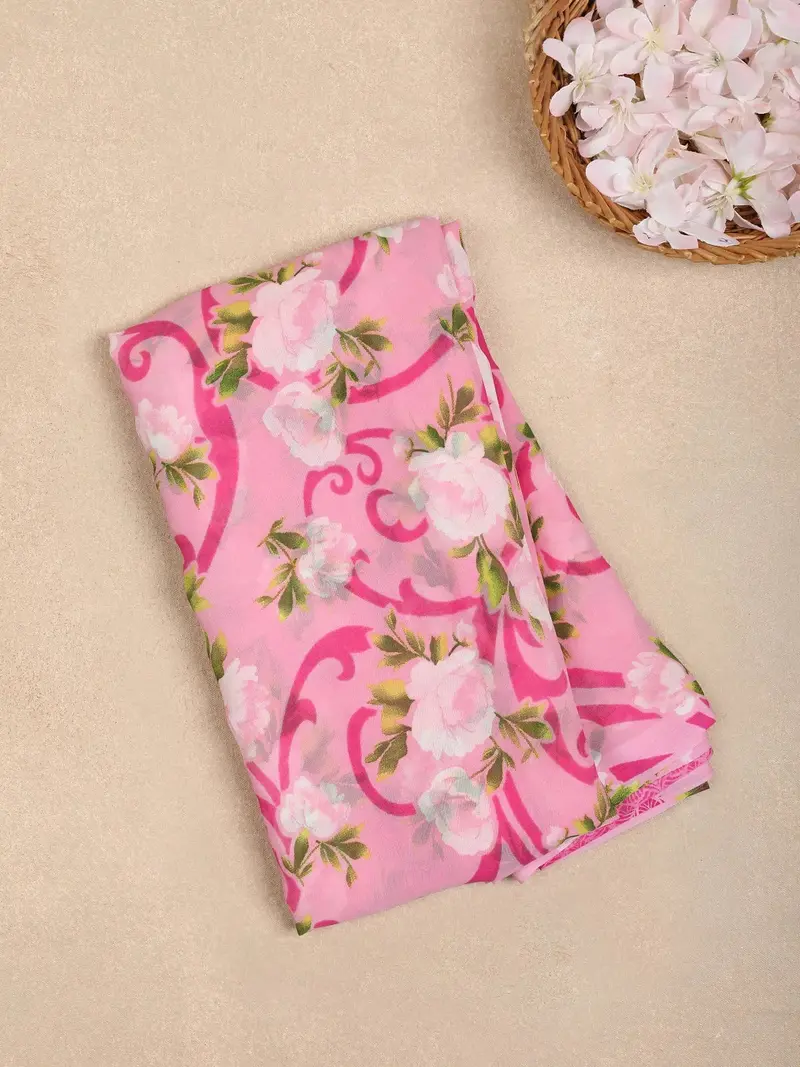 Pink Floral Print Georgette Saree 1