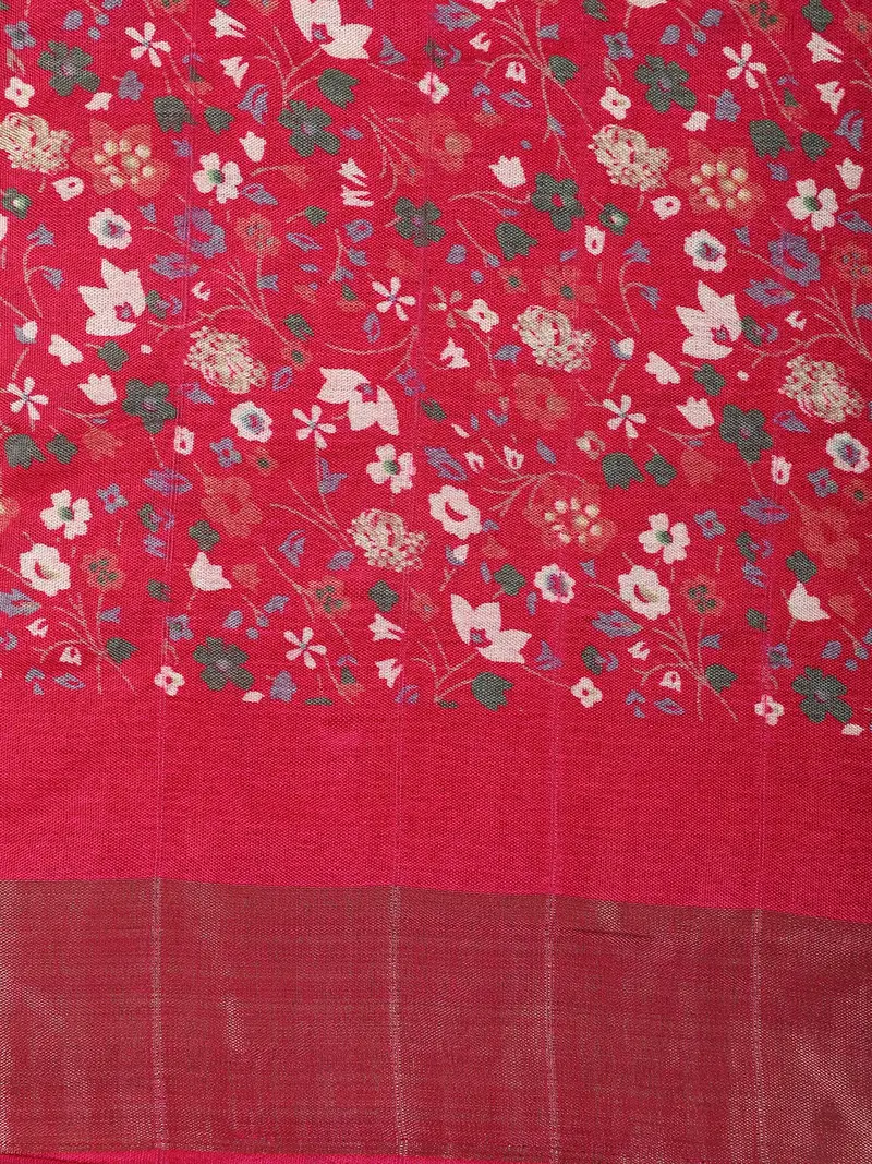 Pink Floral Printed Chanderi Cotton Saree With Contrast Border 2