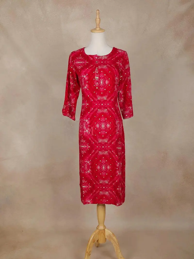 Pink Floral Printed Cotton Kurti 1