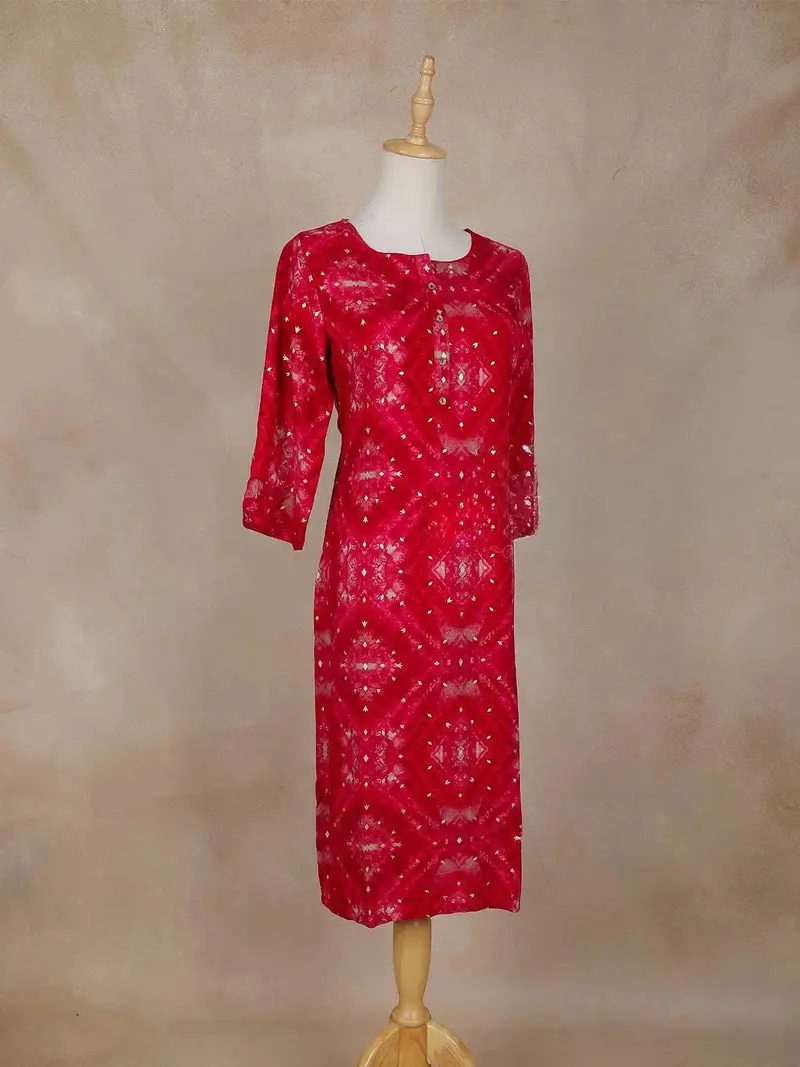 Pink Floral Printed Cotton Kurti 3