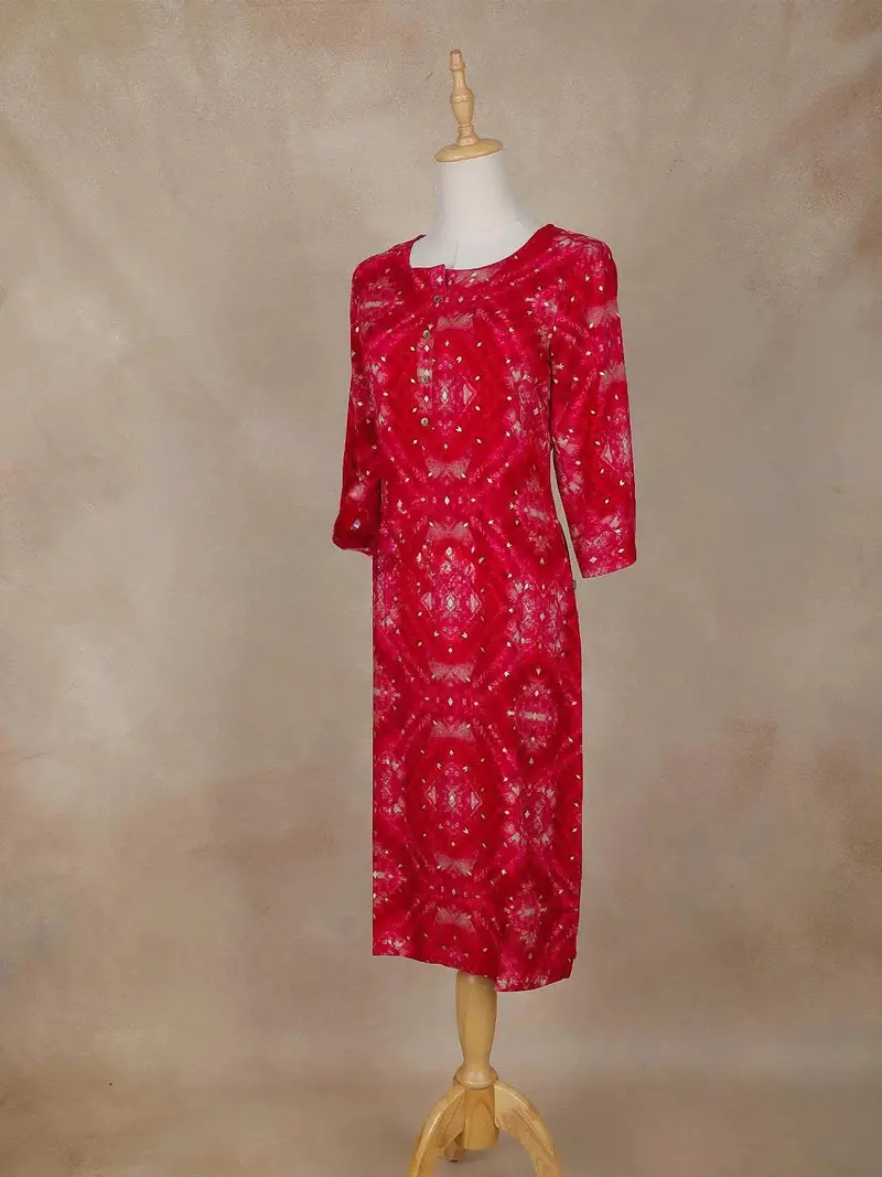 Pink Floral Printed Cotton Kurti 4
