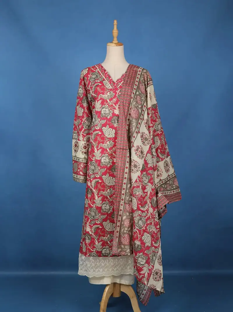 Pink Floral Printed Cotton Palazzo Suit 1