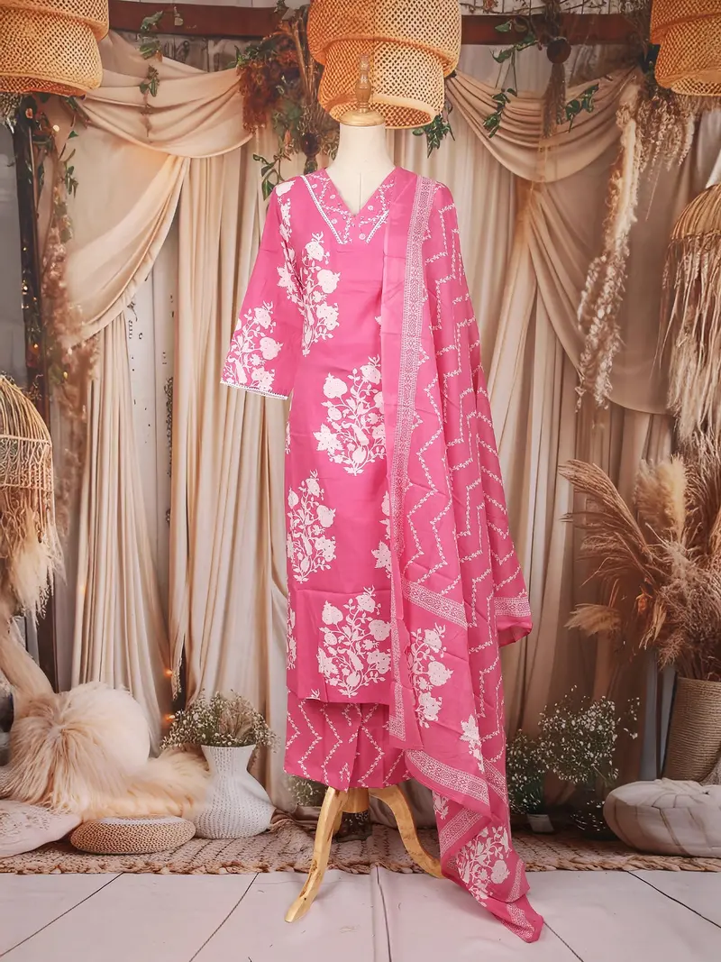 Pink Floral Printed Cotton Salwar Suit 1