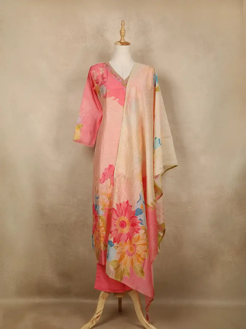 Pink Floral Printed Cotton Salwar Suit 1