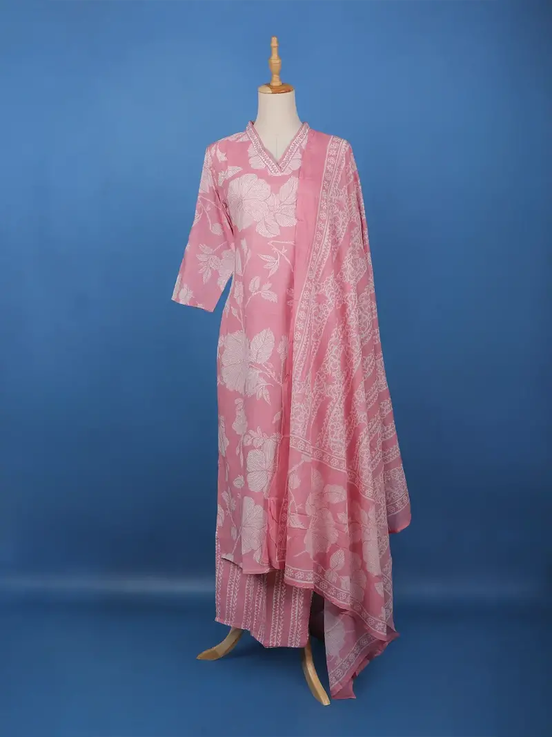 Pink Floral Printed Cotton Salwar Suit 1