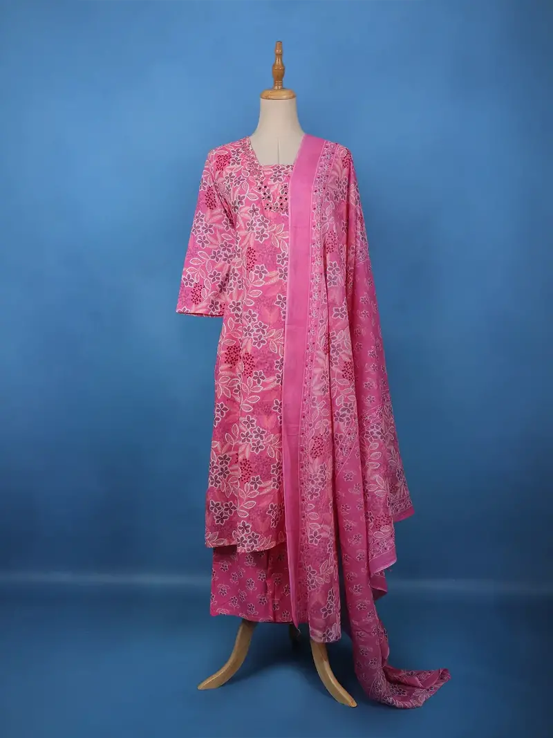 Pink Floral Printed Cotton Salwar Suit 1