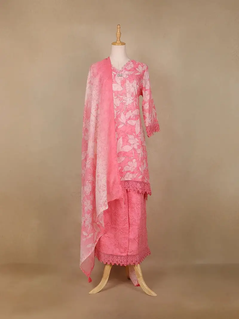 Pink Floral Printed Cotton Salwar Suit 1