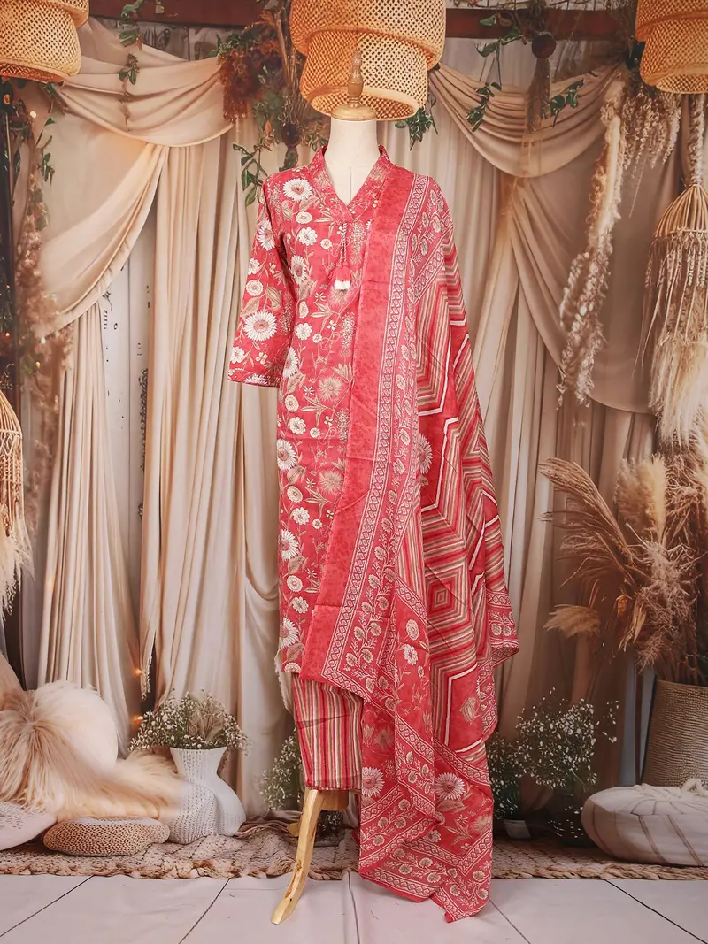 Pink Floral Printed Cotton Salwar Suit 1