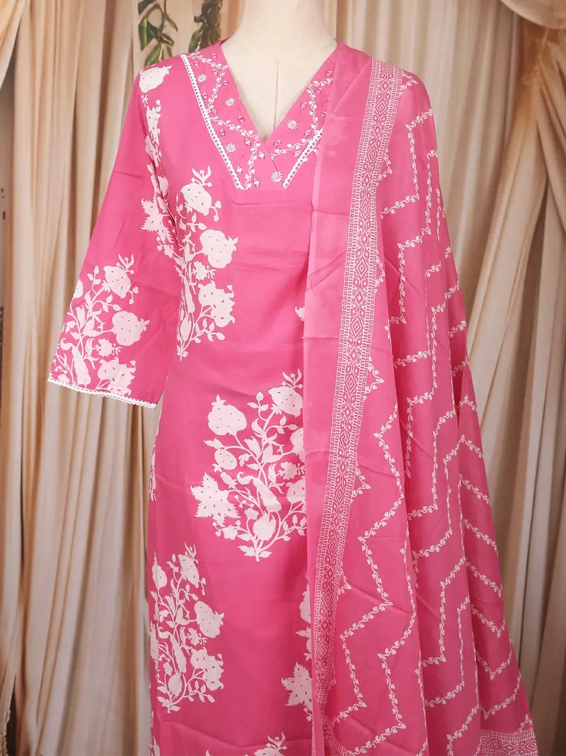 Pink Floral Printed Cotton Salwar Suit 2