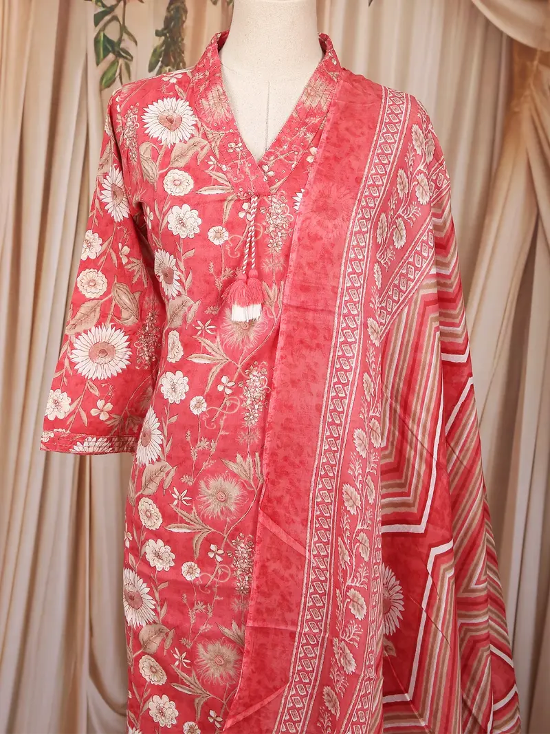 Pink Floral Printed Cotton Salwar Suit 2