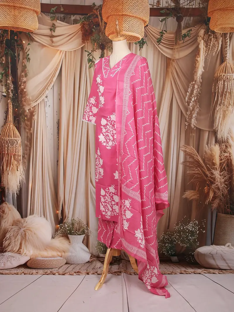 Pink Floral Printed Cotton Salwar Suit 3