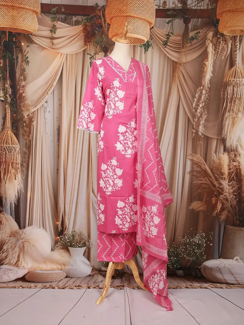Pink Floral Printed Cotton Salwar Suit 4