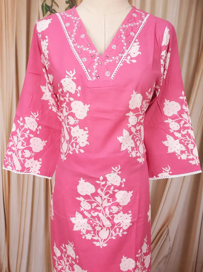 Pink Floral Printed Cotton Salwar Suit 5