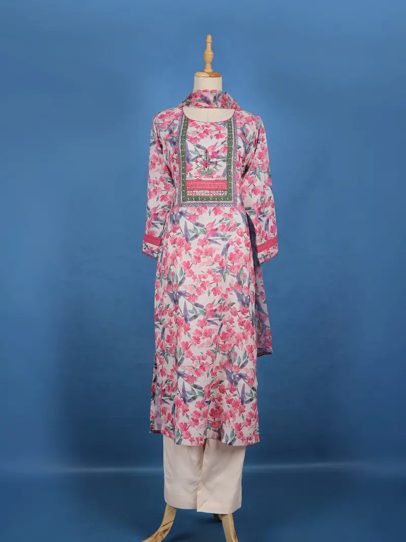 Pink Floral Printed Cotton Straight-Cut Salwar Suit 1