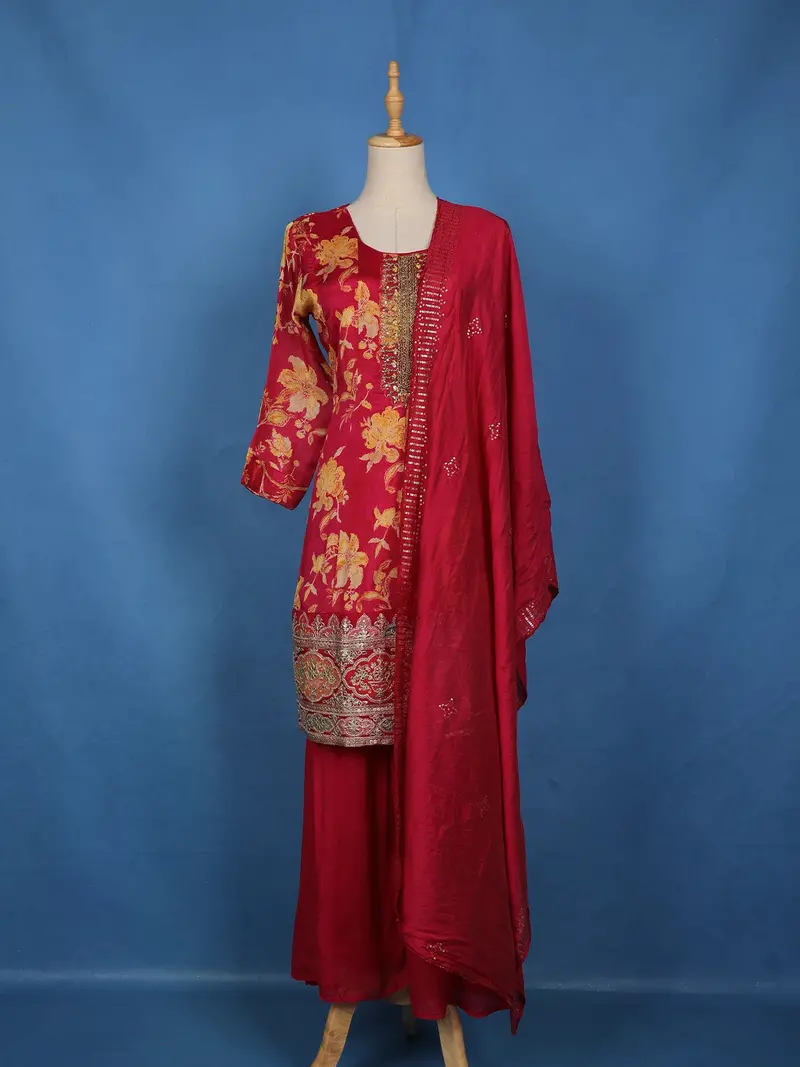 Pink Floral Printed Crepe Palazzo Suit 1