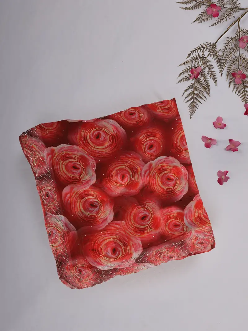 Pink Floral Printed Design Chiffon Saree 1