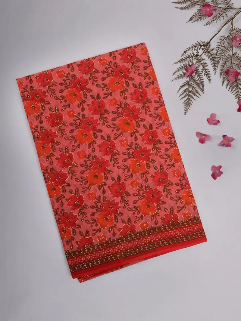 Pink Floral Printed Design Karishma Cotton Saree 1