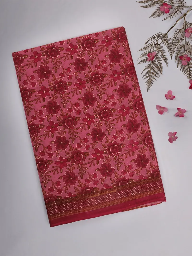 Pink Floral Printed Design Karishma Cotton Saree 1