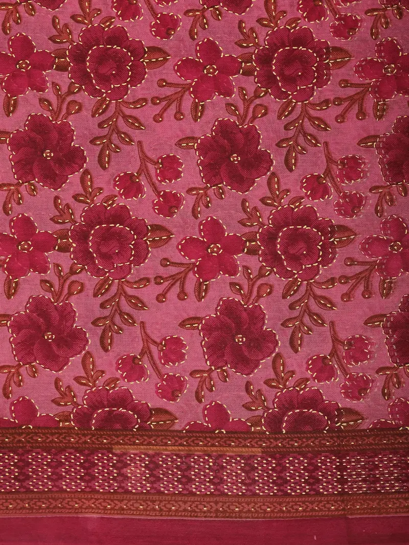 Pink Floral Printed Design Karishma Cotton Saree 2