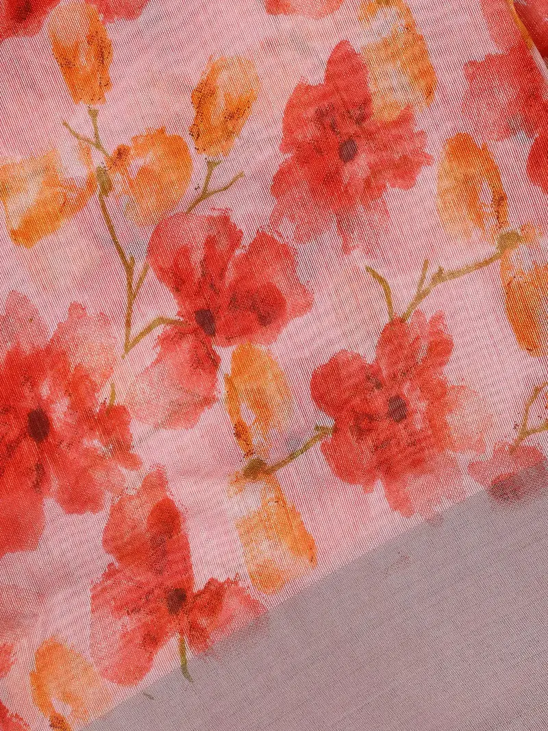 Pink Floral Printed Fancy Cotton Saree 2