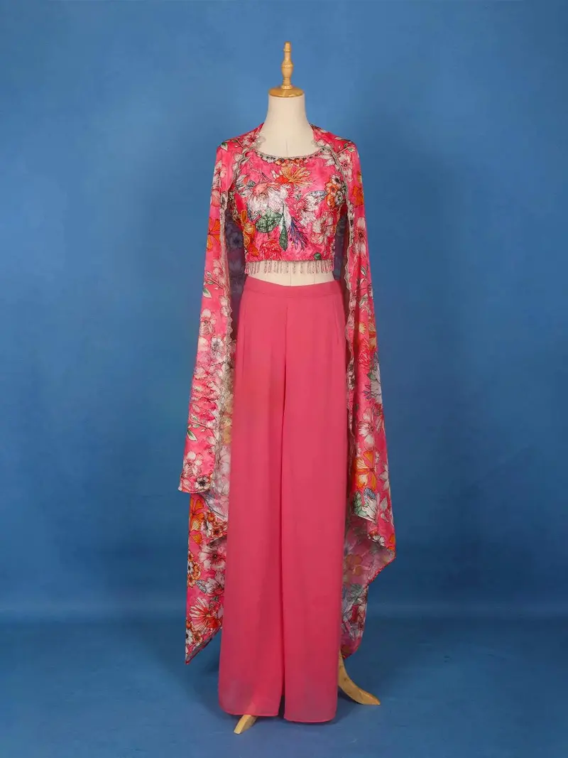 Pink Floral Printed Georgette Palazzo Salwar Suit Online 1
