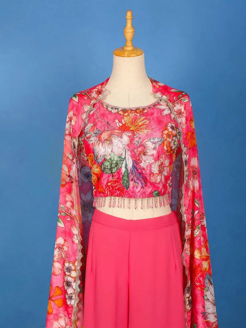 Pink Floral Printed Georgette Palazzo Salwar Suit Online 2