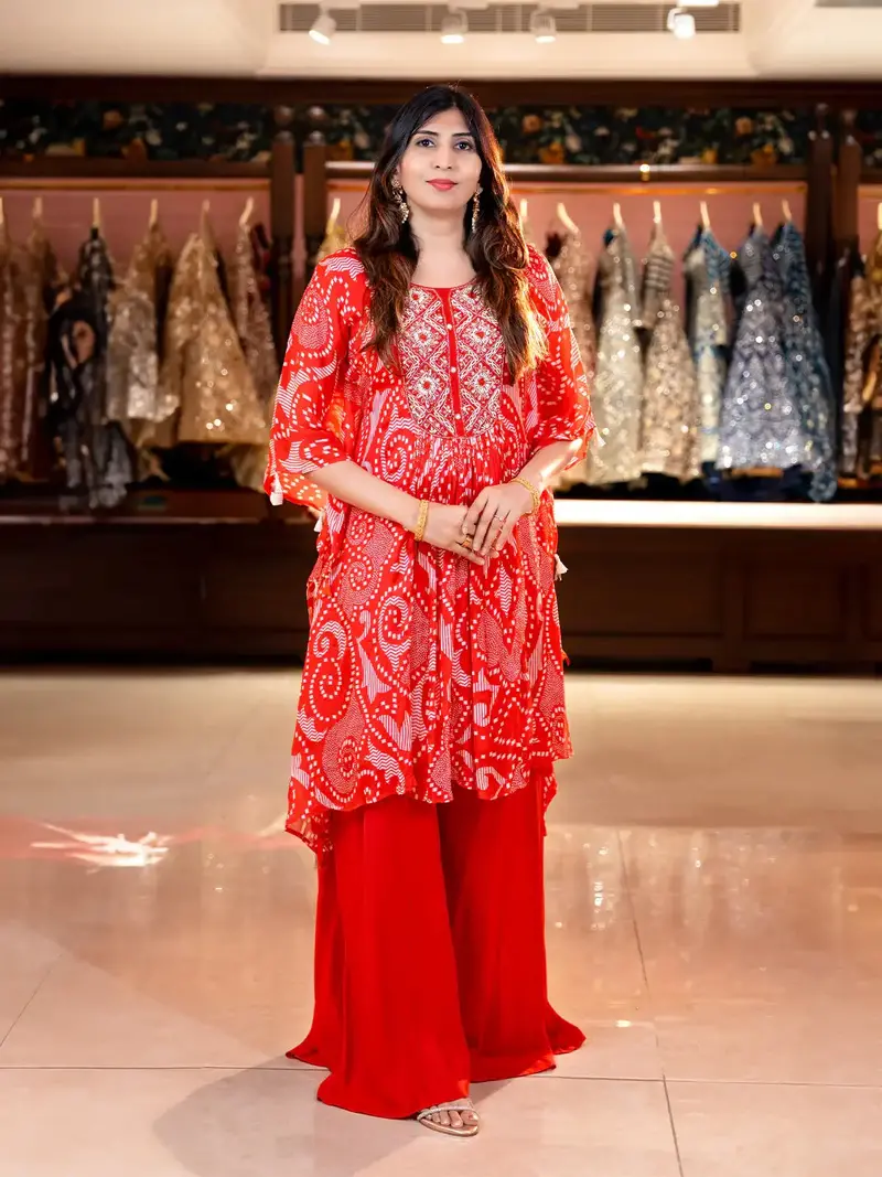Pink Floral Printed Kaftan-Style Crepe Salwar Suit 1