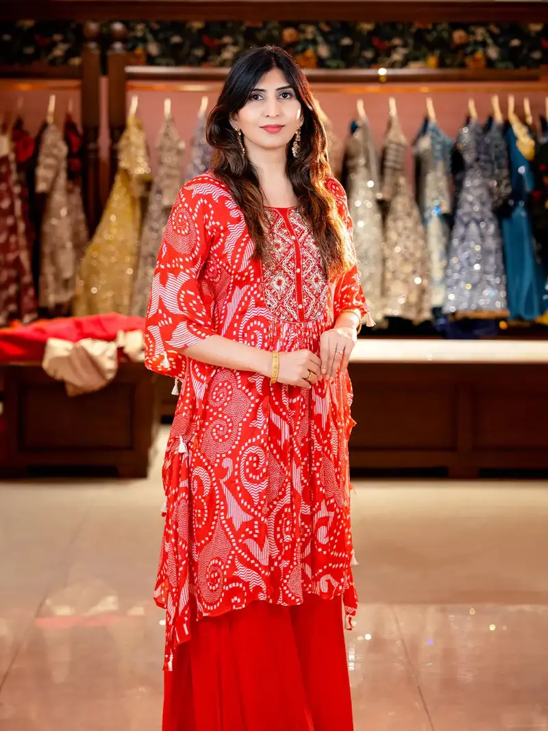 Pink Floral Printed Kaftan-Style Crepe Salwar Suit 2