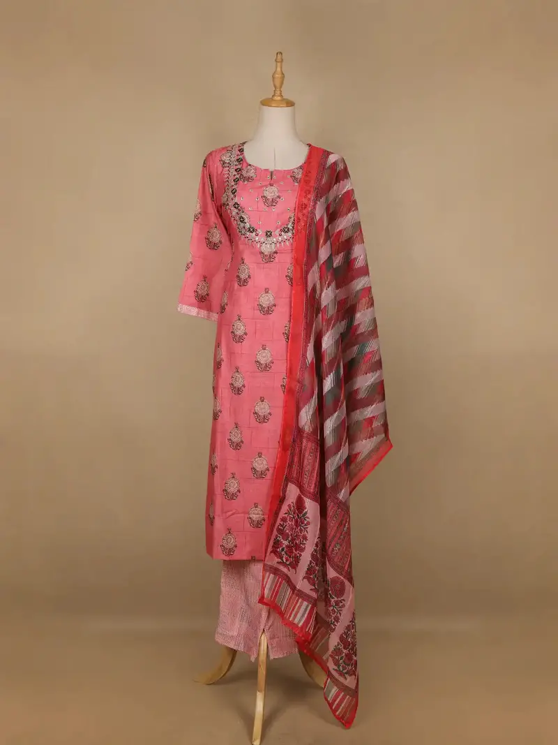 Pink Floral Printed Semi Silk Salwar Suit 2