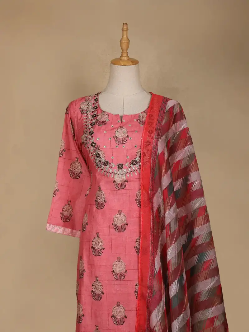 Pink Floral Printed Semi Silk Salwar Suit 3