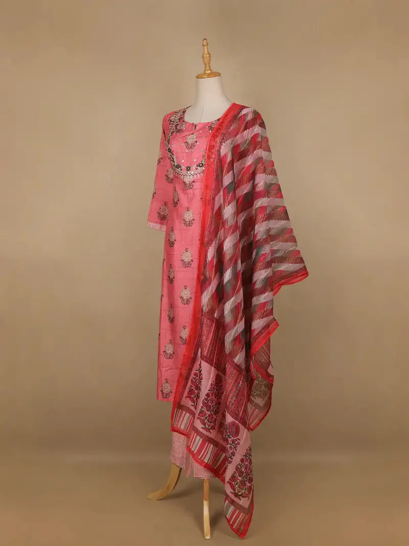 Pink Floral Printed Semi Silk Salwar Suit 4